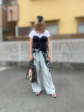 「HUG.U（ハグユー）の＜着丈・生地が選べる＞ 奇跡の新感覚デニム（デニムパンツ、ブルー系）」を使った、Nicoさん（レディース・166cm）の夏コーディネート