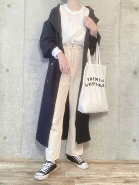 「SUGAR BISKET（シュガービスケット）のアイテム（トレンチコート）」を使った、エリーさん（レディース・163cm）の秋コーディネート
