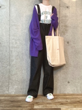 「UNFIELD（アンフィールド）のアイテム（サロペット/オーバーオール）」を使った、エリーさん（レディース・163cm）の秋コーディネート