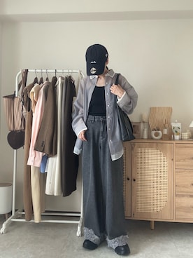 「tiptop（ティップトップ）のシアーレイヤードシャツ（シャツ/ブラウス、ホワイト系）」を使った、エリーさん（レディース・163cm）の夏コーディネート
