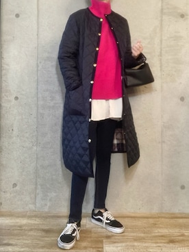 「MACKINTOSH PHILOSOPHY（ﾏｯｷﾝﾄｯｼｭ ﾌｨﾛｿﾌｨｰ）のアイテム（ノーカラーコート）」を使った、エリーさん（レディース・163cm）の秋コーディネート