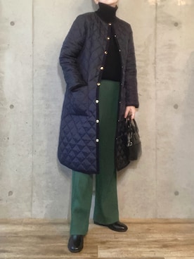 「MACKINTOSH PHILOSOPHY（ﾏｯｷﾝﾄｯｼｭ ﾌｨﾛｿﾌｨｰ）のアイテム（ノーカラーコート）」を使った、エリーさん（レディース・163cm）の冬コーディネート