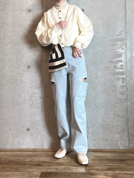 「florist（フローリスト）の【Instagramでバズってる】【2Way】パールチェーンのストライプ柄 or チェック柄ミニショルダーバッグ/ハンドバッグ（ショルダーバッグ）」を使った、エリーさん（レディース・163cm）の春コーディネート