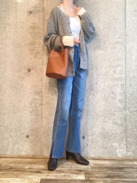 「tiptop（ティップトップ）の前後2wayニットカーディガン（カーディガン/ボレロ）」を使った、エリーさん（レディース・163cm）の秋コーディネート