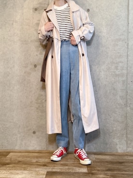 「tiptop」｜「アイテム（トレンチコート）」を使った、エリーさん（レディース・163cm）の春コーディネート
