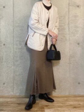 「tiptop（ティップトップ）のアイテム（ノーカラージャケット）」を使った、エリーさん（レディース・163cm）の秋コーディネート