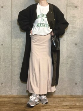 「notch.（ノッチ）のアイテム（ノーカラーコート）」を使った、エリーさん（レディース・163cm）の冬コーディネート