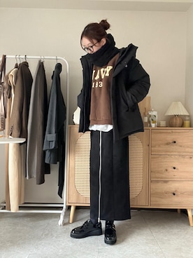 「アイテム（ダウンジャケット/コート）」を使った、エリーさん（レディース・163cm）の冬コーディネート