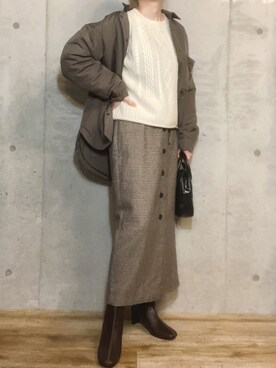 「CIENA（シエナ）のアイテム（ダウンジャケット/コート）」を使った、エリーさん（レディース・163cm）の秋コーディネート
