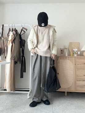 「アイテム（トートバッグ）」を使った、エリーさん（レディース・163cm）の秋コーディネート