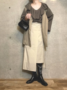 「ラップスカート」｜「アイテム（その他）」を使った、エリーさん（レディース・163cm）の冬コーディネート