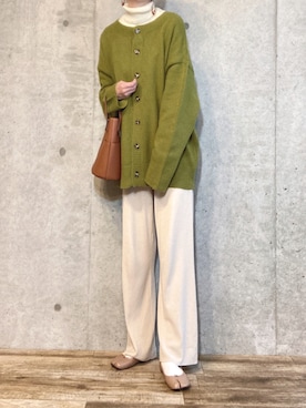 「ANGIE（アンジー）の2WAYオーバーサイズカラーカーディガン（カーディガン/ボレロ）」を使った、エリーさん（レディース・163cm）の秋コーディネート