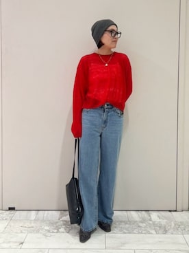 「Ungrid（アングリッド）のアイテム（メガネ）」を使った、山崎唯伽さん（レディース・162cm）の夏コーディネート