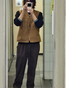 「アイテム（スラックス）」を使った、defymanさん（メンズ・173cm・30代）の冬コーディネート