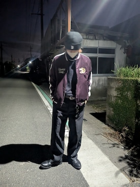 「アイテム（スカジャン）」を使った、defymanさん（メンズ・173cm）の秋コーディネート