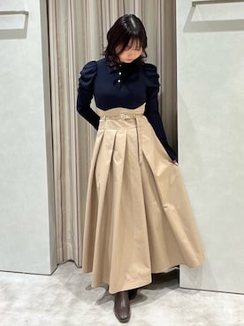 「dazzlin（ダズリン）の【追加生産分/新色あり】シャツカラーコルセットタックワンピース（ワンピース、ブルー系）」を使った、shioriさん（レディース・155cm）の冬コーディネート
