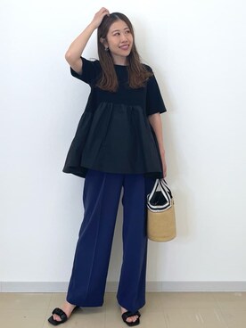 「OPAQUE.CLIP（オペークドットクリップ）の◆ペプラムドッキングカットソー【洗濯機洗い可】（Tシャツ/カットソー）」を使った、Akiさん（レディース・157cm）の春コーディネート
