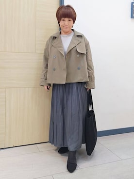 「アイテム（トレンチコート、グリーン系）」を使った、むぅポンさん（レディース・153cm）の冬コーディネート