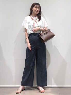 「COUP DE CHANCE（クードシャンス）の【手洗い可／日本製】フレンチシアーカットソー（Tシャツ/カットソー、ホワイト系）」を使った、konamiさん（レディース・166cm）の夏コーディネート