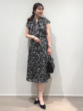 「COUP DE CHANCE（クードシャンス）の【手洗可／日本製】フラワースカート（スカート、ブラック系）」を使った、konamiさん（レディース・166cm）の夏コーディネート