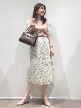 「COUP DE CHANCE（クードシャンス）の【手洗可／日本製】フラワースカート（スカート、ホワイト系）」を使った、konamiさん（レディース・166cm）の夏コーディネート