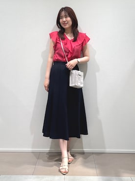 「COUP DE CHANCE（クードシャンス）の【手洗い可／日本製】フリルブラウス（シャツ/ブラウス、ピンク系）」を使った、konamiさん（レディース・166cm）の夏コーディネート