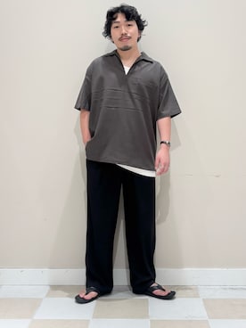 「URBAN RESEARCH（アーバンリサーチ）のISLAND SLIPPER　EVAPT202（サンダル、ブラック系）」を使った、ヤマモトさん（メンズ・168cm）の夏コーディネート