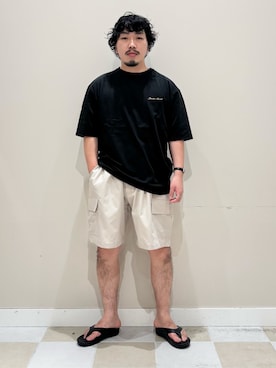 「ITEMS URBANRESEARCH（アイテムズ アーバンリサーチ）のMonet Artwork Print T-shirts（Tシャツ/カットソー、その他）」を使った、ヤマモトさん（メンズ・168cm）の夏コーディネート