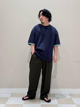 「ITEMS URBANRESEARCH（アイテムズ アーバンリサーチ）の『接触冷感/吸水速乾/UVカット』多機能 Wフェイス クルーネック Tシャツ（Tシャツ/カットソー、その他）」を使った、ヤマモトさん（メンズ・168cm）の夏コーディネート