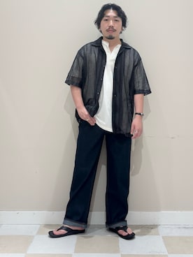 「URBAN RESEARCH（アーバンリサーチ）のISLAND SLIPPER　EVAPT202（サンダル、ブラック系）」を使った、ヤマモトさん（メンズ・168cm）の夏コーディネート