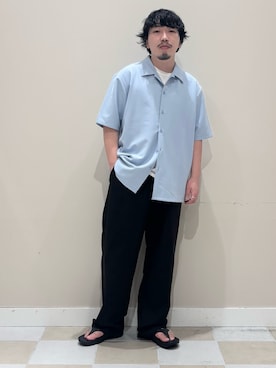 「ITEMS URBANRESEARCH（アイテムズ アーバンリサーチ）の冷感+速乾 TRストレッチ 半袖シャツ（シャツ/ブラウス、ブルー系）」を使った、ヤマモトさん（メンズ・168cm）の夏コーディネート