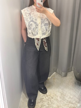 「スカーフアレンジ」｜ゆうなさん（レディース・148cm）の春コーディネート