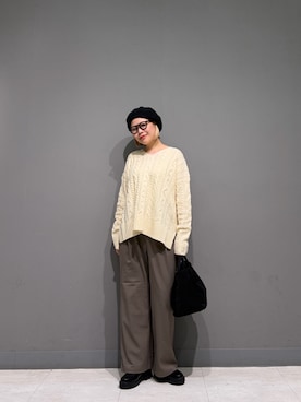「URBAN RESEARCH DOORS（アーバンリサーチドアーズ）のハミルトンウールアラン柄プルオーバー（ニット/セーター、ホワイト系）」を使った、louisさん（レディース・153cm）の秋コーディネート