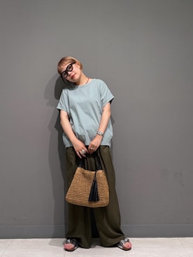 「URBAN RESEARCH DOORS（アーバンリサーチドアーズ）のリネンタッチBACKボタンプルオーバー（Tシャツ/カットソー、グリーン系）」を使った、louisさん（レディース・153cm）の夏コーディネート