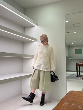 「URBAN RESEARCH（アーバンリサーチ）のモヘヤルーズハンドニット（ニット/セーター、ホワイト系）」を使った、louisさん（レディース・153cm）の秋コーディネート