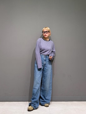 「URBAN RESEARCH DOORS（アーバンリサーチドアーズ）のFORK&SPOON　プレーティングボーダーロングスリーブTシャツ（Tシャツ/カットソー、パープル系）」を使った、louisさん（レディース・153cm）の夏コーディネート