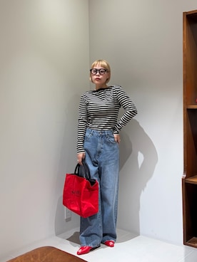 「URBAN RESEARCH（アーバンリサーチ）の『別注』LE MINOR×URBAN RESEARCH　ボーダーカットソー（Tシャツ/カットソー、ブラック系）」を使った、louisさん（レディース・153cm）の夏コーディネート