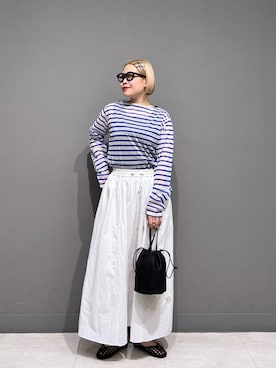 「URBAN RESEARCH DOORS（アーバンリサーチドアーズ）のORCIVAL　BOAT NECK LONG-SLEEVE PULLOVER（Tシャツ/カットソー、ブルー系）」を使った、louisさん（レディース・153cm）の春コーディネート