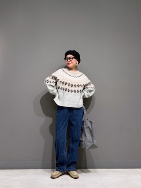 「EKAL（エカル）のノルディックニットプルオーバー（ニット/セーター、ホワイト系）」を使った、louisさん（レディース・153cm）の秋コーディネート