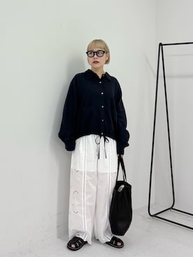 「URBAN RESEARCH（アーバンリサーチ）のラミーレーヨンワイドショートシャツ（シャツ/ブラウス、ブルー系）」を使った、louisさん（レディース・153cm）の春コーディネート