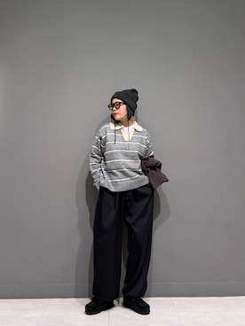 「URBAN RESEARCH Sonny Label（アーバンリサーチサニーレーベル）のウールブレンドボーダーニットポロシャツ（ニット/セーター、グレー系）」を使った、louisさん（レディース・153cm）の秋コーディネート