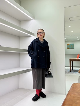 「URBAN RESEARCH（アーバンリサーチ）のスーパー100メルトンPコート（ピーコート、ブルー系）」を使った、louisさん（レディース・153cm）の秋コーディネート