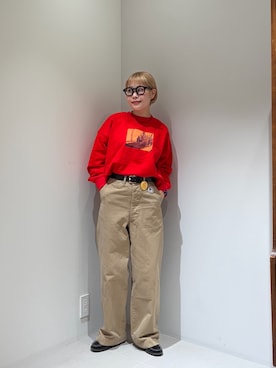 「URBAN RESEARCH（アーバンリサーチ）の別注/Disney/ビッグスウェット（スウェット、レッド系）」を使った、louisさん（レディース・153cm）の夏コーディネート