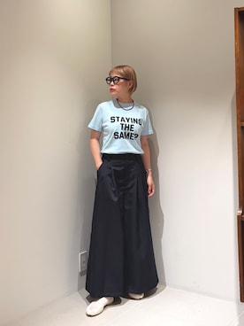 「URBAN RESEARCH（アーバンリサーチ）のTeya　Flock Letter T-shirts（Tシャツ/カットソー、ブルー系）」を使った、louisさん（レディース・153cm）の夏コーディネート