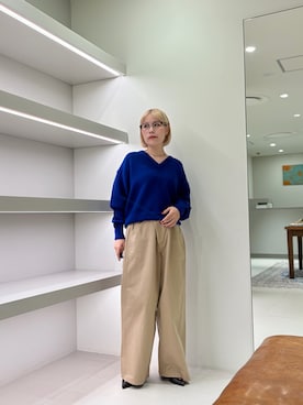 「URBAN RESEARCH（アーバンリサーチ）のnew basic　RIDGE PULL KNIT（ニット/セーター、ブルー系）」を使った、louisさん（レディース・153cm）の秋コーディネート