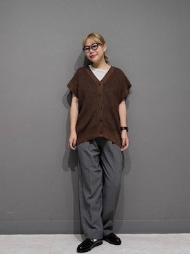 「アイテム（ベスト、ブラウン系）」を使った、louisさん（レディース・153cm）の夏コーディネート