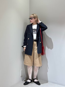 「URBAN RESEARCH（アーバンリサーチ）のダブルブレストブレザージャケット（その他アウター、ブルー系）」を使った、louisさん（レディース・153cm）の春コーディネート