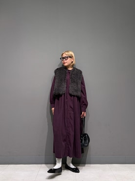 「URBAN RESEARCH DOORS（アーバンリサーチドアーズ）のピーチタッチピンタックワンピース（ワンピース、パープル系）」を使った、louisさん（レディース・153cm）の秋コーディネート