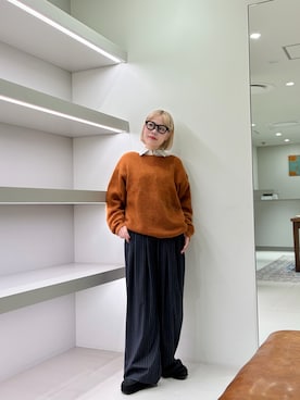 「URBAN RESEARCH（アーバンリサーチ）の『WEB/一部店舗限定カラー』ヘアリールーズニット（ニット/セーター、ブラウン系）」を使った、louisさん（レディース・153cm）の秋コーディネート