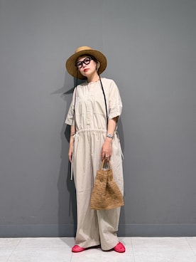 「RODE SKO（ロデスコ）のクリアカラーフラットシューズ（バレエシューズ、レッド系）」を使った、louisさん（レディース・153cm）の夏コーディネート